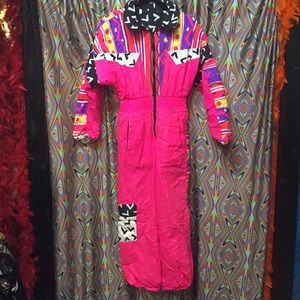 Vintage 80s 90s Neon Pink Reversible Ski Suit